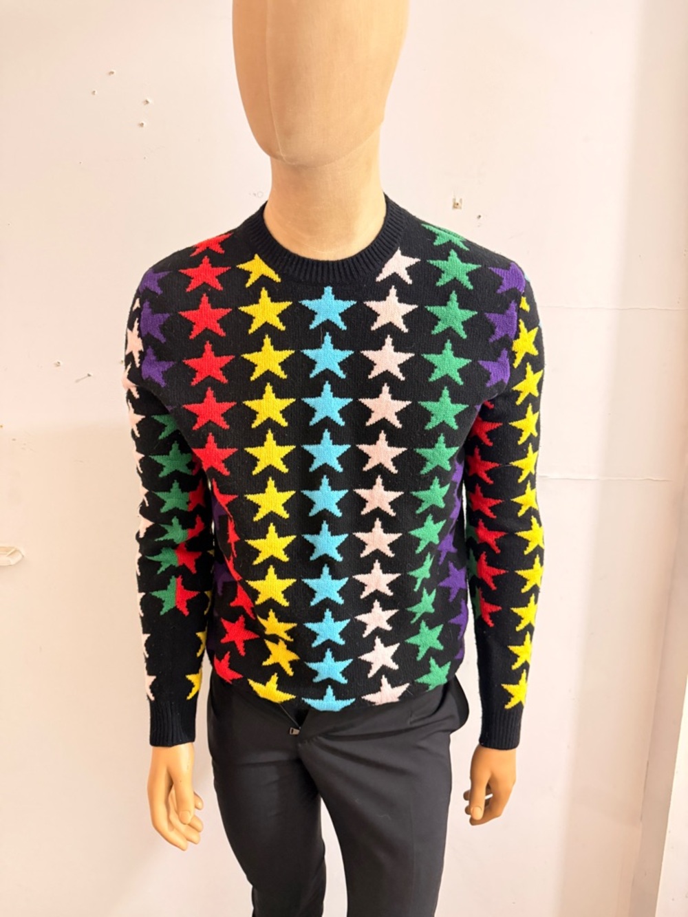 Gucci Black Crewneck Sweater with Multicolor Star Motif